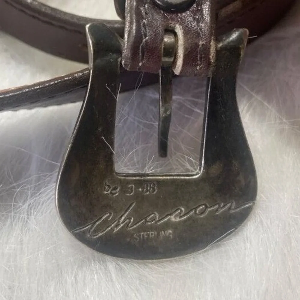 James Reid Ltd Chacon Sterling Silver Buckle Brown Leather Western Range Belt 38